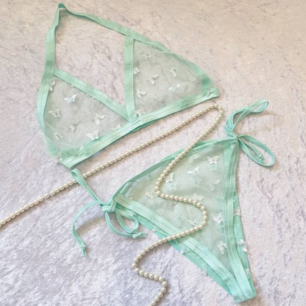 Mint green butterfly lingerie set